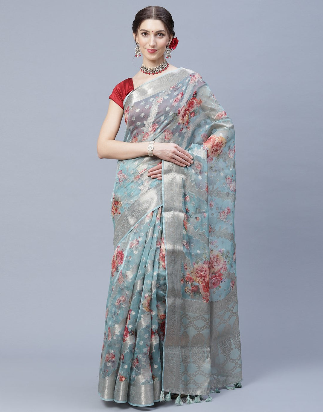 Digital Floral Printed Organza Saree