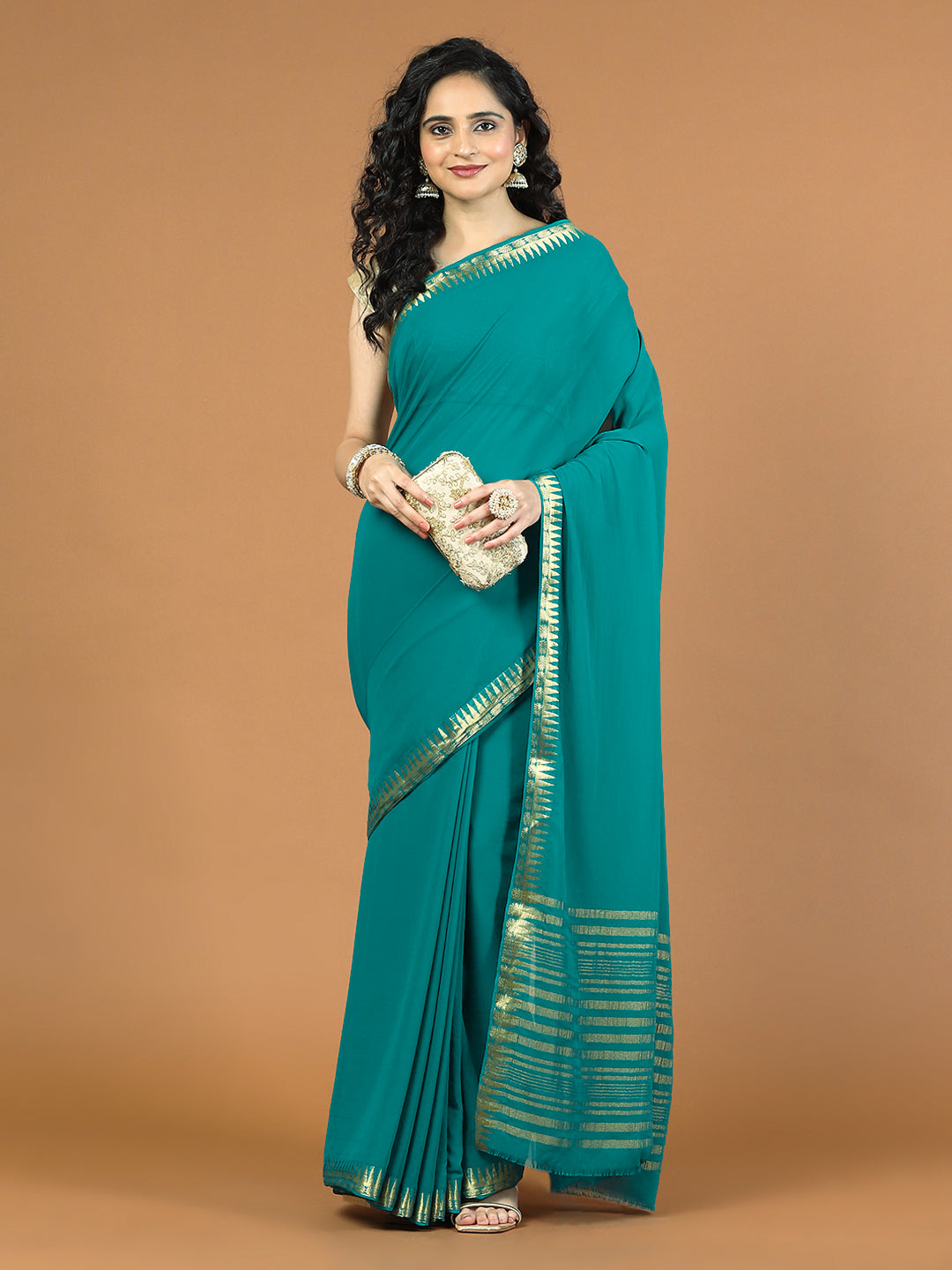 Zari Border Booti Chiffon Woven Saree