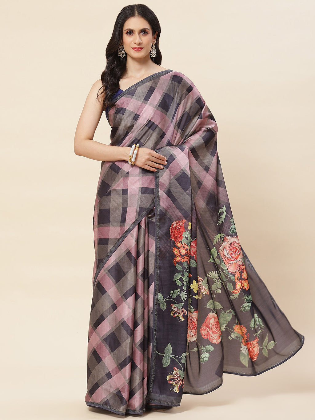 Abstract Digital Printed Satin Saree