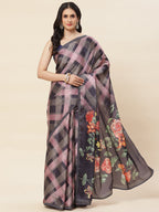 Abstract Digital Printed Satin Saree