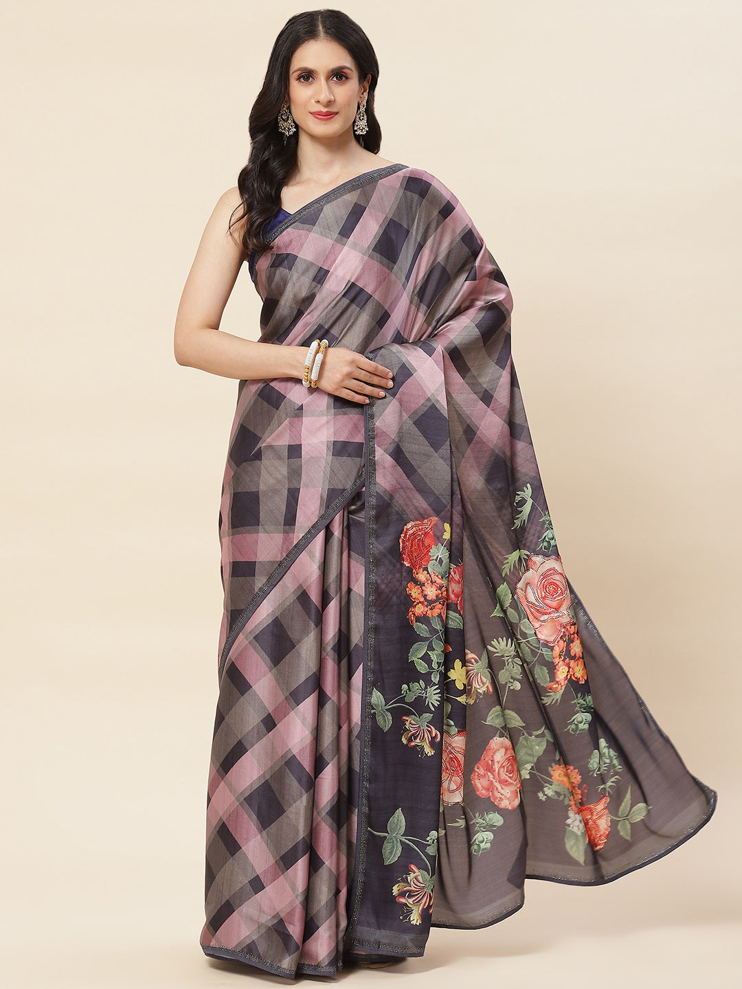 Abstract Digital Printed Satin Saree