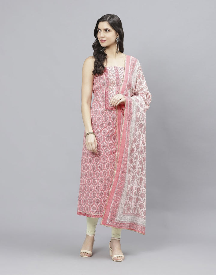 Embroidered Cotton Suit Piece With Printed Cotton Dupatta