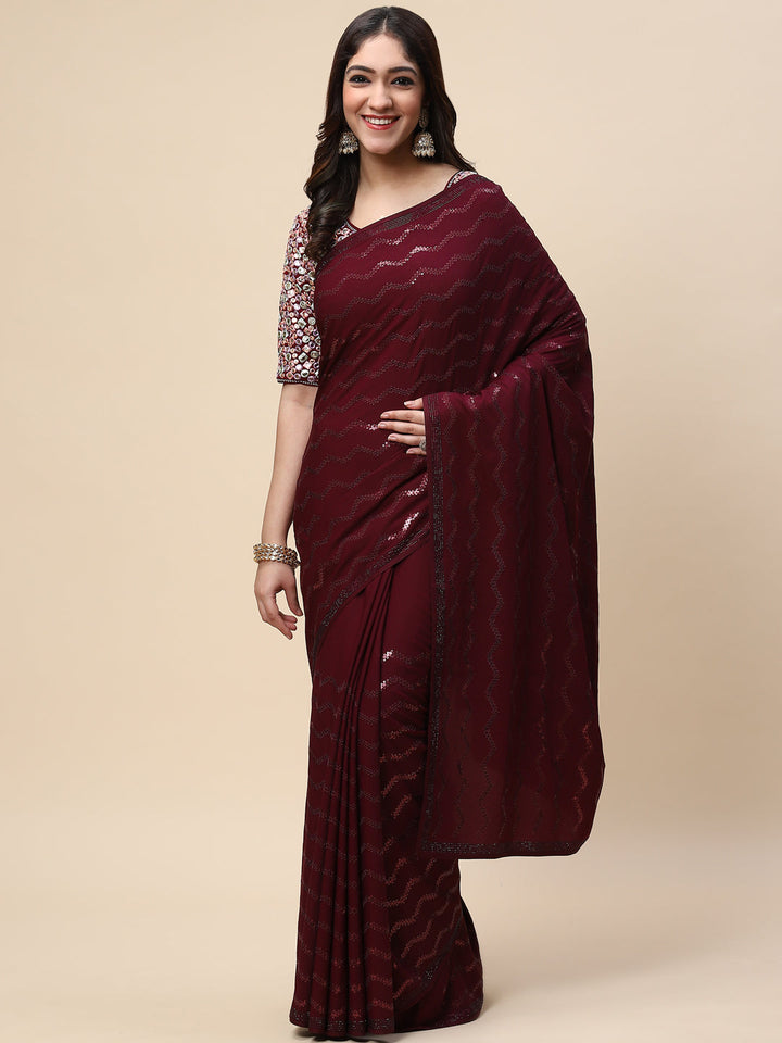 Sequin Embroidered Crepe Saree