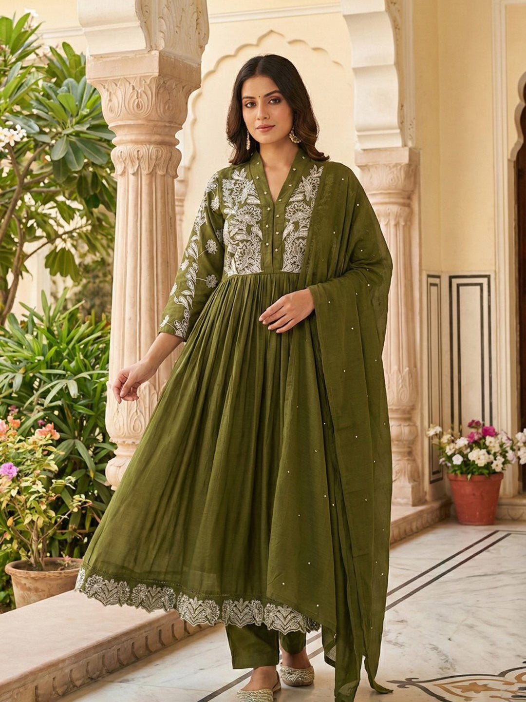Printed Cotton Blend Kurta With Pant &amp; Dupatta
