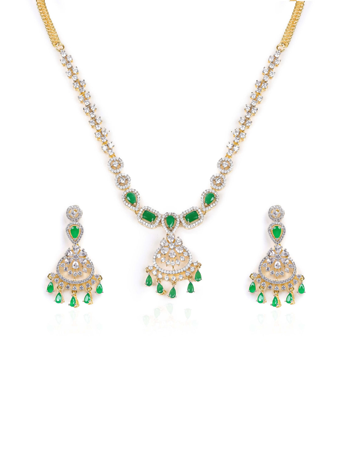 Golden AD Silver Pendant Set With Earrings