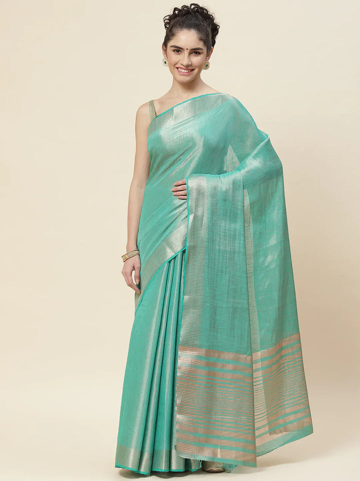 Plain Zari Border  Handloom Woven Saree