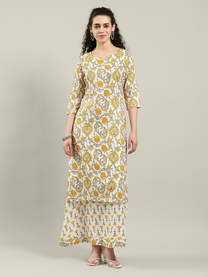 Printed Cotton Blend Kurta &amp; Pants