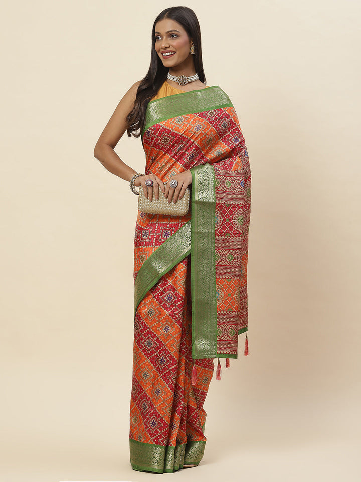 Zari Border Printed Handloom Saree