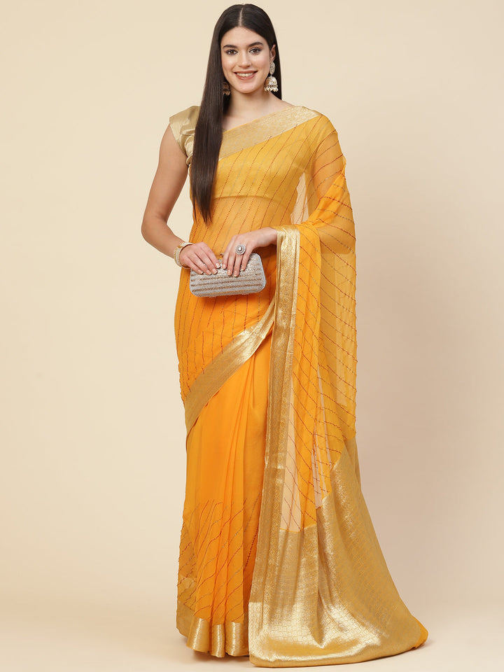 Stone Work Chiffon Plain Saree