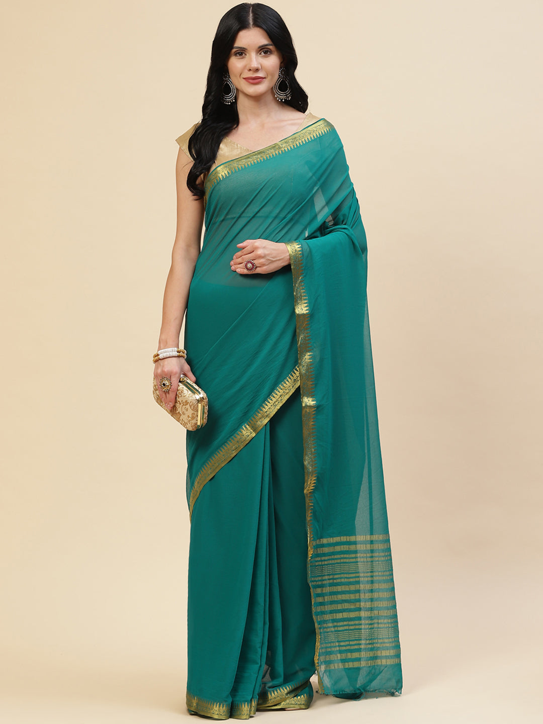 Plain Zari Border Chiffon Saree