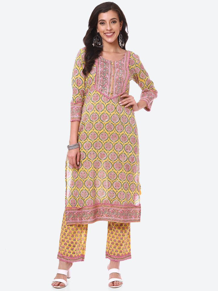 Floral Printed Cotton Kurta With Pant