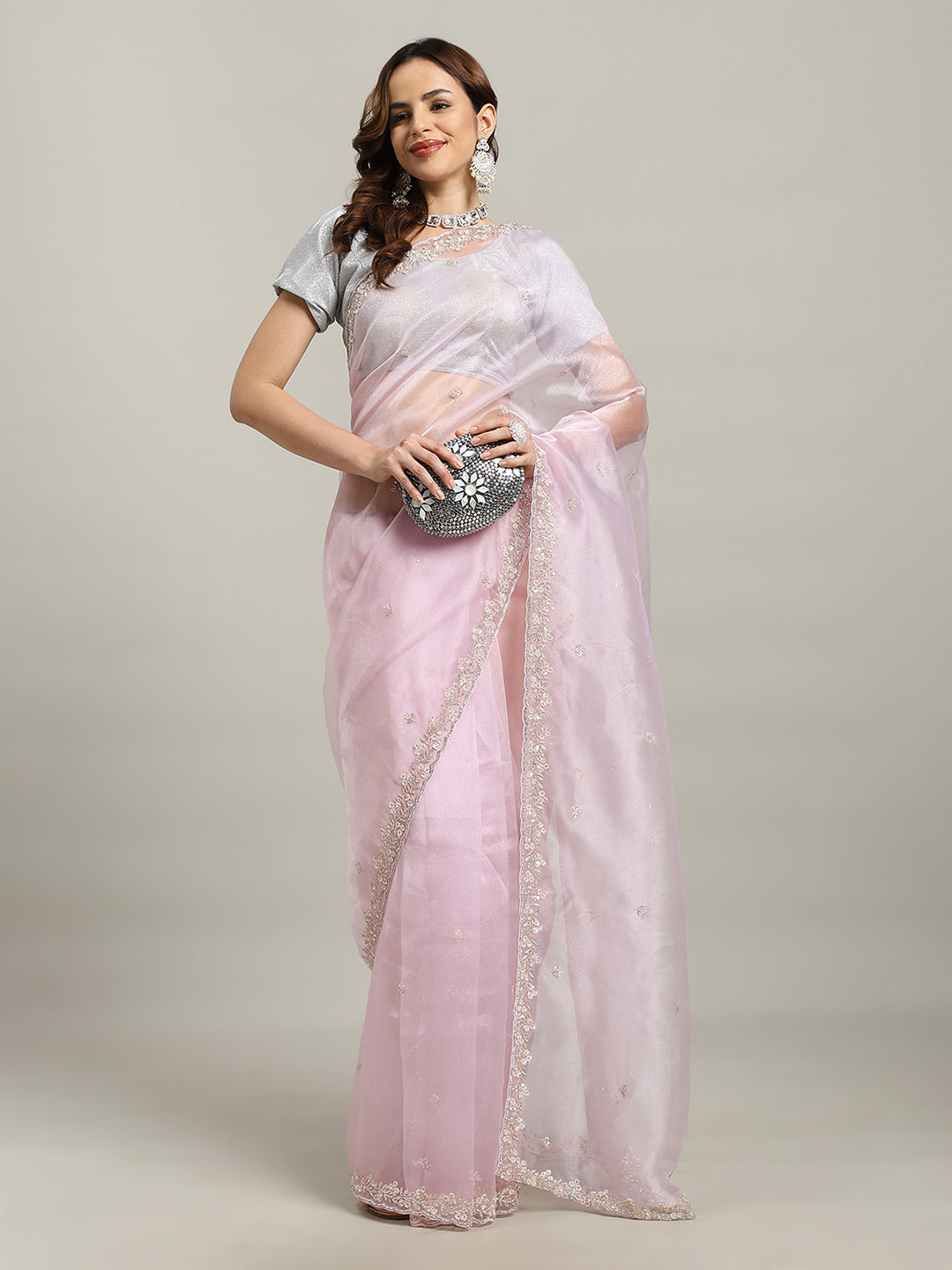 Sequence Embroidery Tissue Saree
