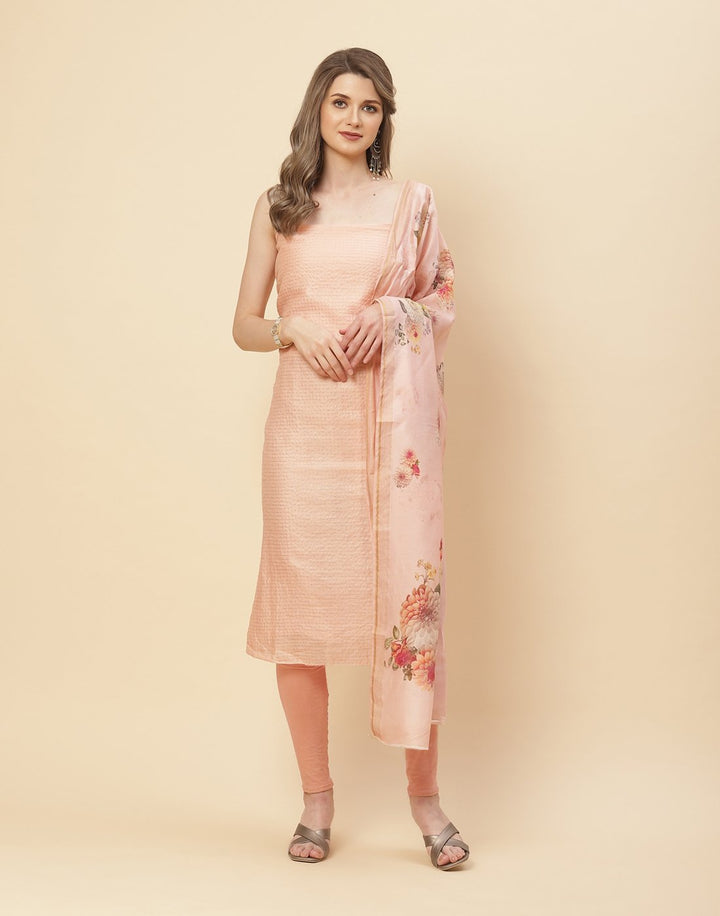 Chanderi Suit Piece With Floral Printed Dupatta