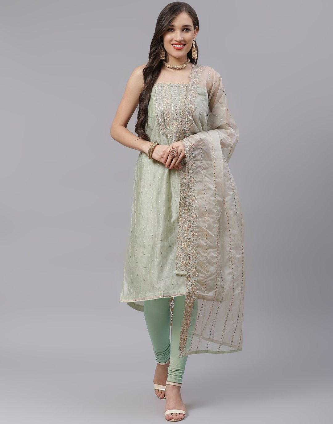 Chanderi Embroidered Suit Piece with fancy dupatta