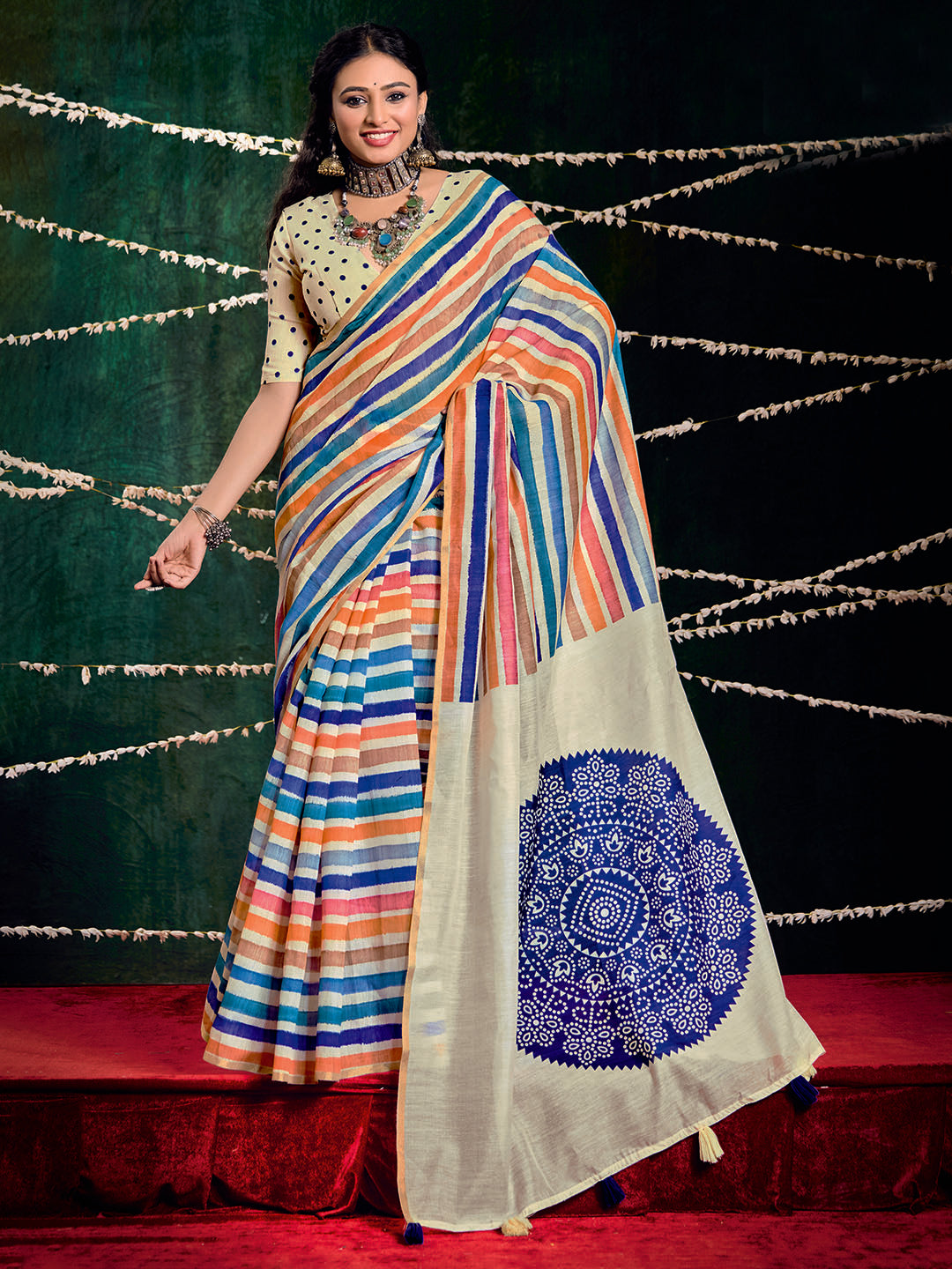 Check Printed Chanderi Saree