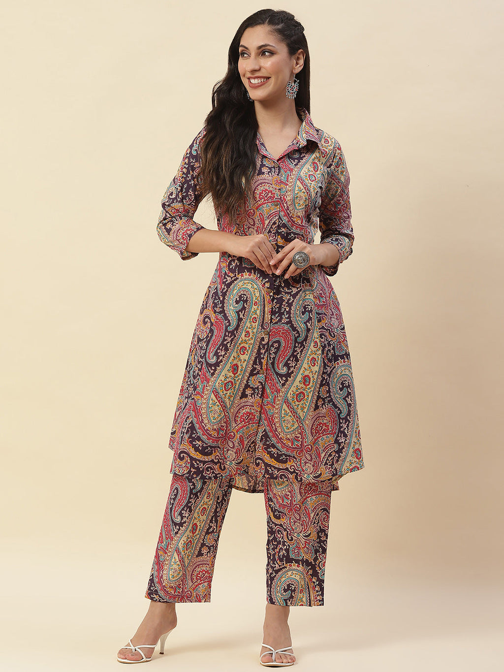 Paisley Printed Cotton Kurta With Pants