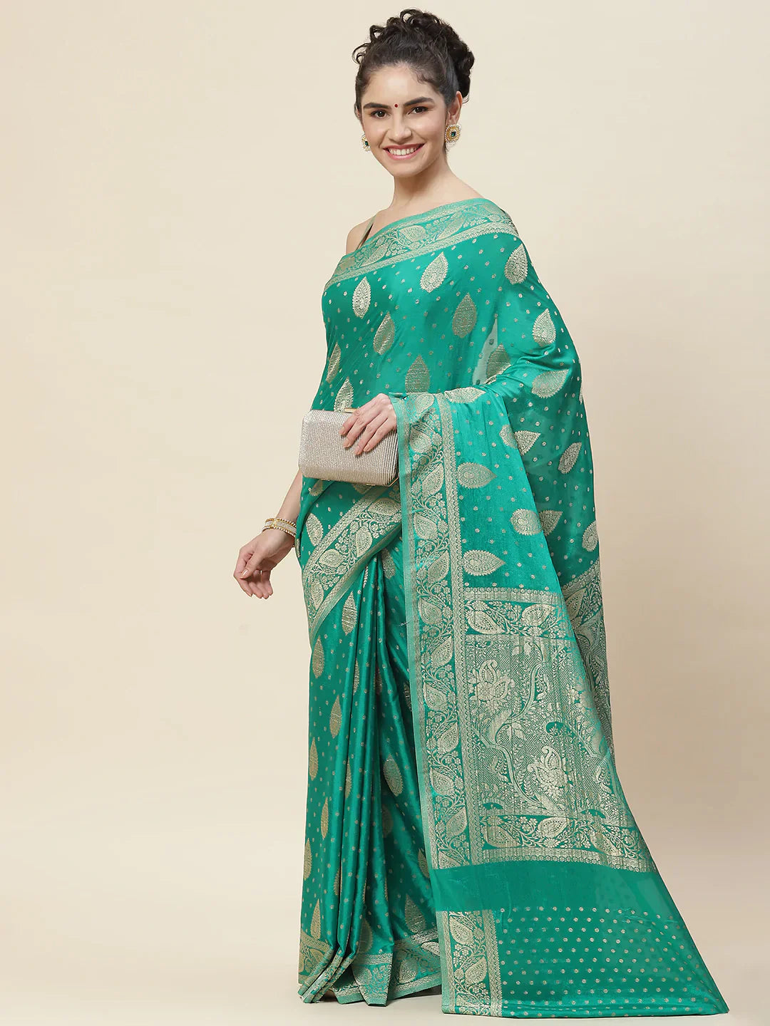 Zari Booti Crepe Plain Saree