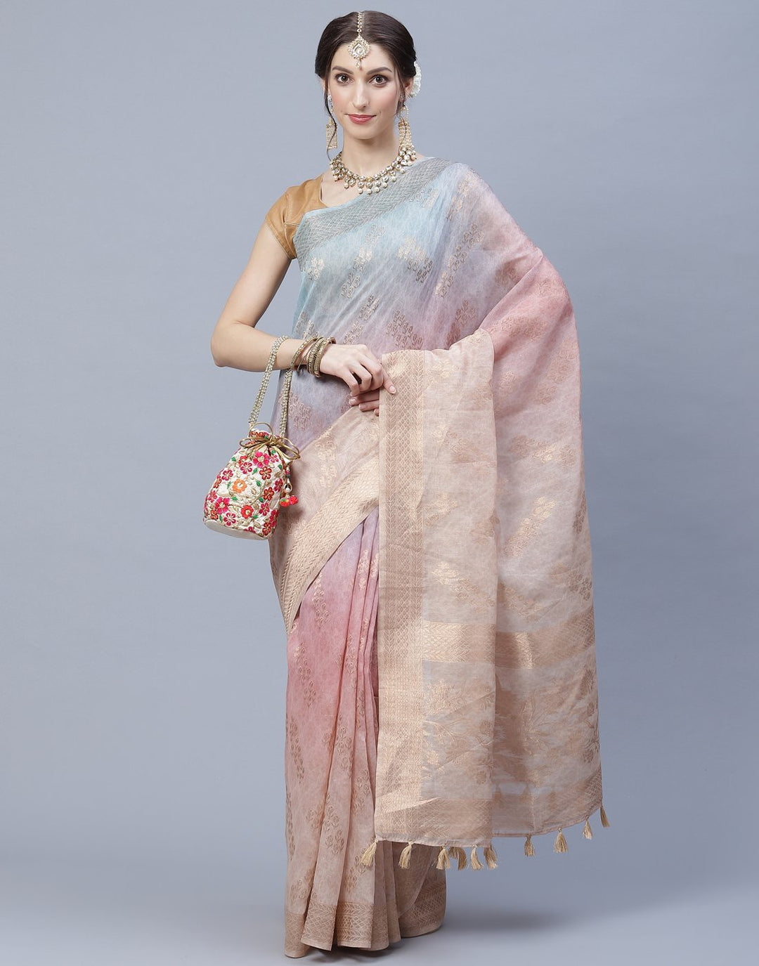 Floral Print Cotton Chanderi Saree