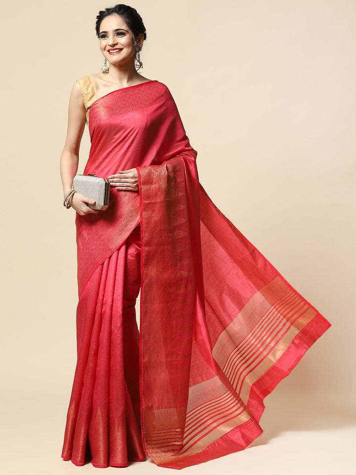 Plain Zari Border Handloom Woven Saree