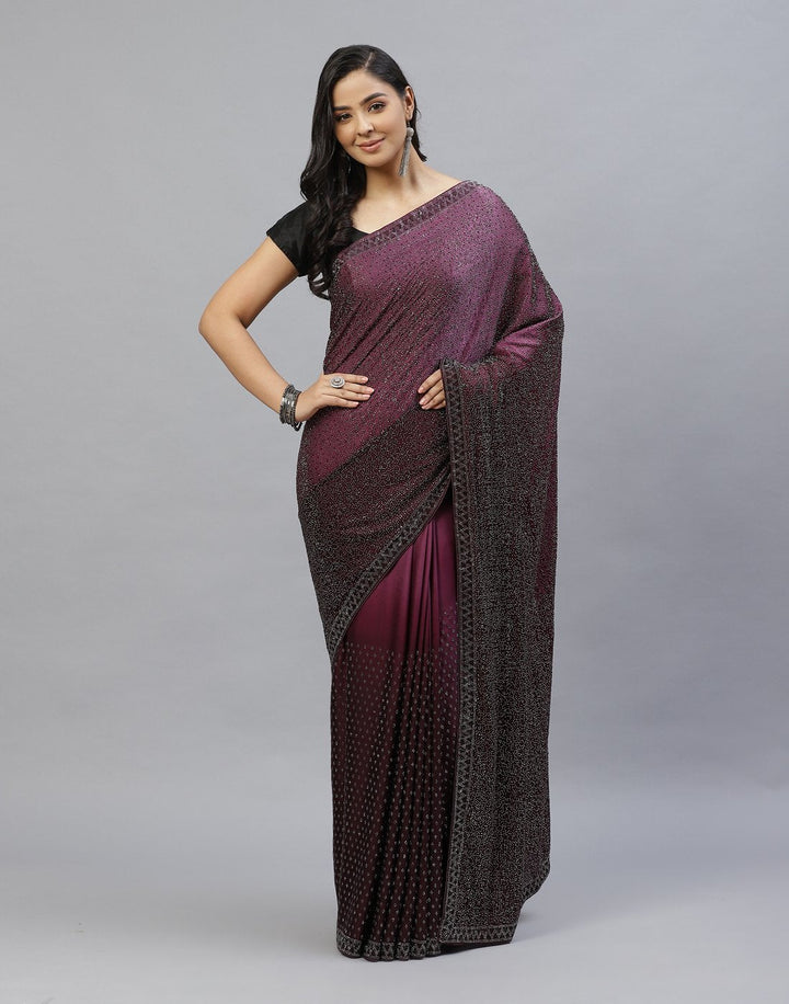 Embroidered Satin Stone Work Saree