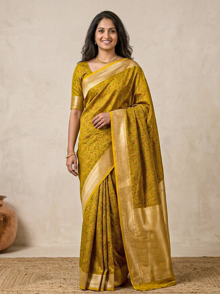 Mustard Woven Design Satan Resham Banarasi Saree