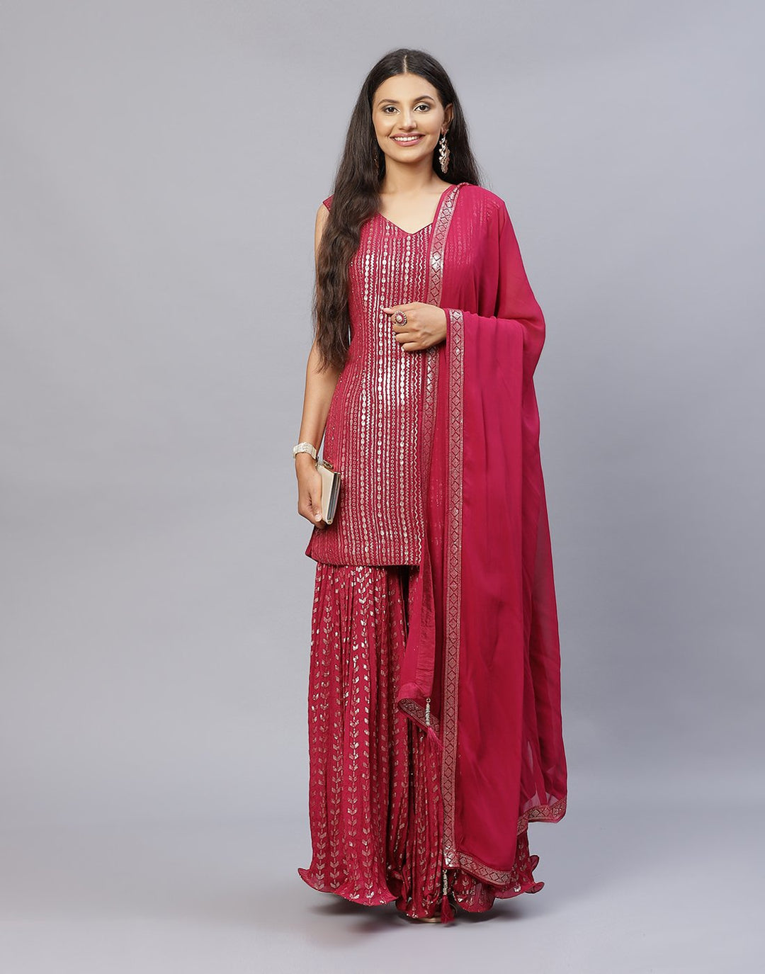 Wine Georgette Salwar Kameez Stitched Suit