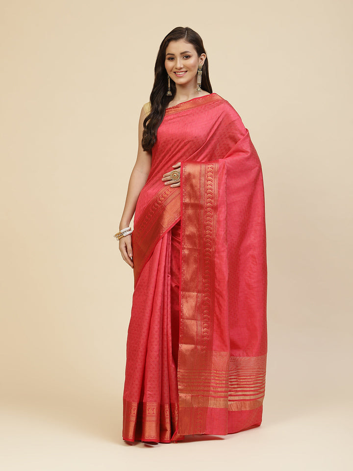 Zari Border Booti Tussar Woven Saree