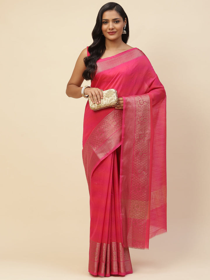 Plain Zari Border Cotton Woven Saree