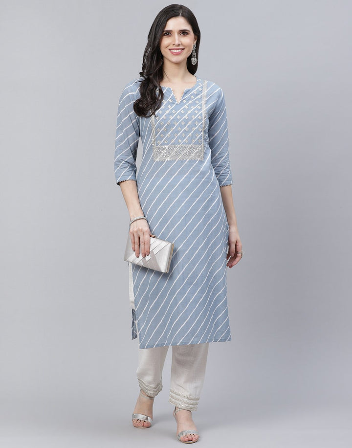 Embroidered Yoke Cotton Printed Kurti Pant Set