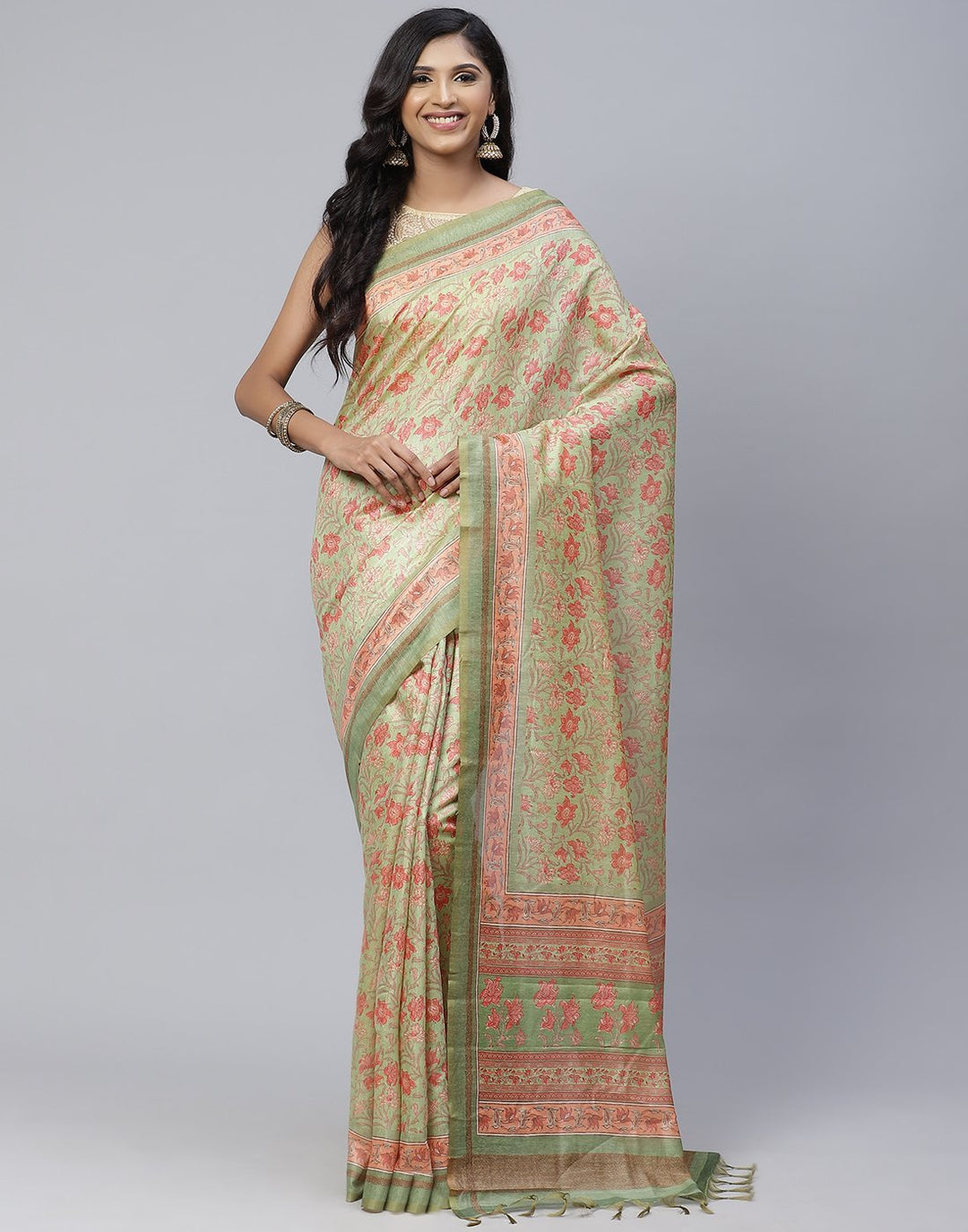 Printed Cotton Linen Saree