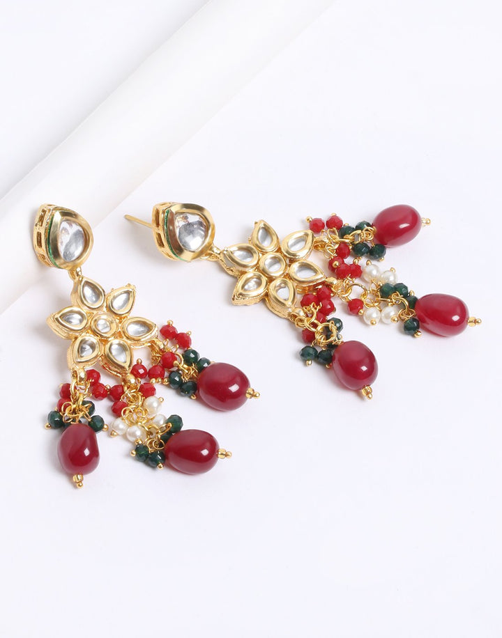 Kundan Earrings with Green and Ruby Stone