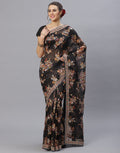 Black Floral Printed Kora Saree