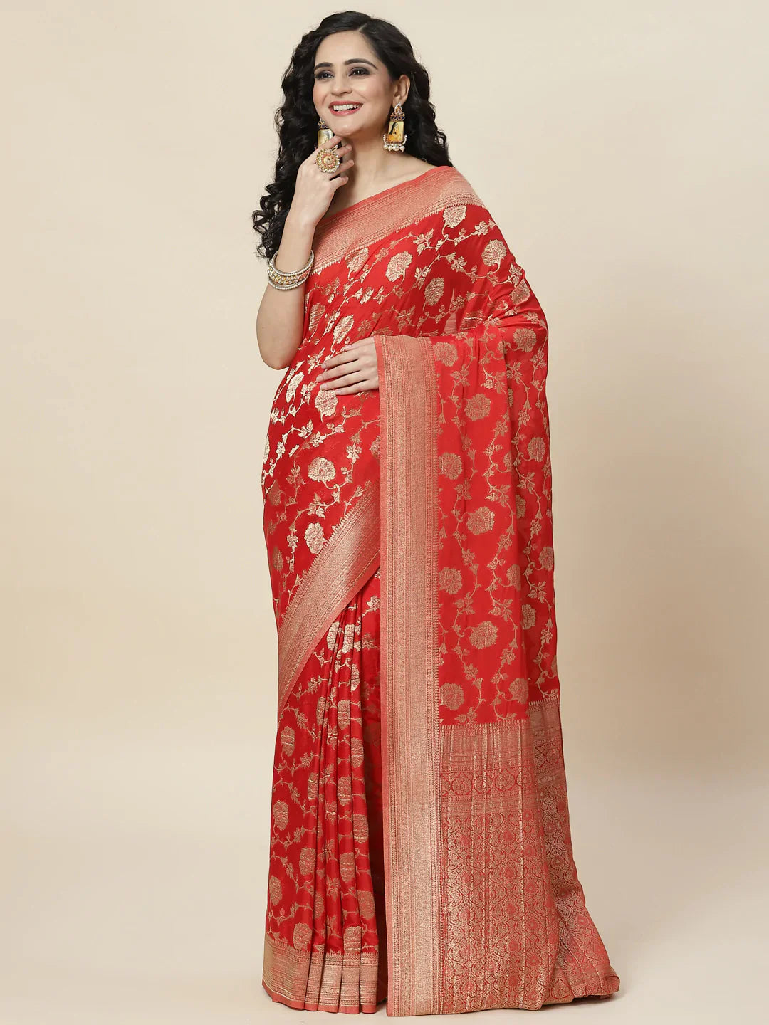 Floral Zari Jaal Georgette Plain Saree