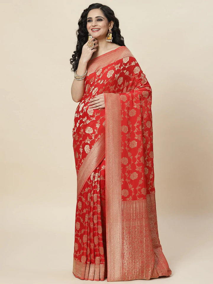 Floral Zari Jaal Georgette Plain Saree