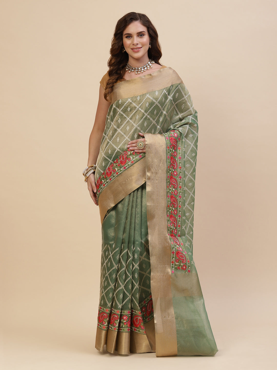 Resham Jaal Cotton Embroidered Saree