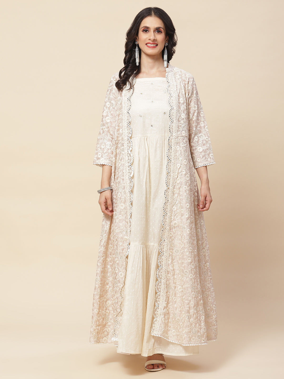 Embroidered Cotton Gown With Jacket