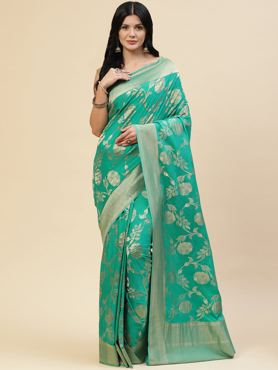 Floral Zari Jaal Crepe Plain Saree
