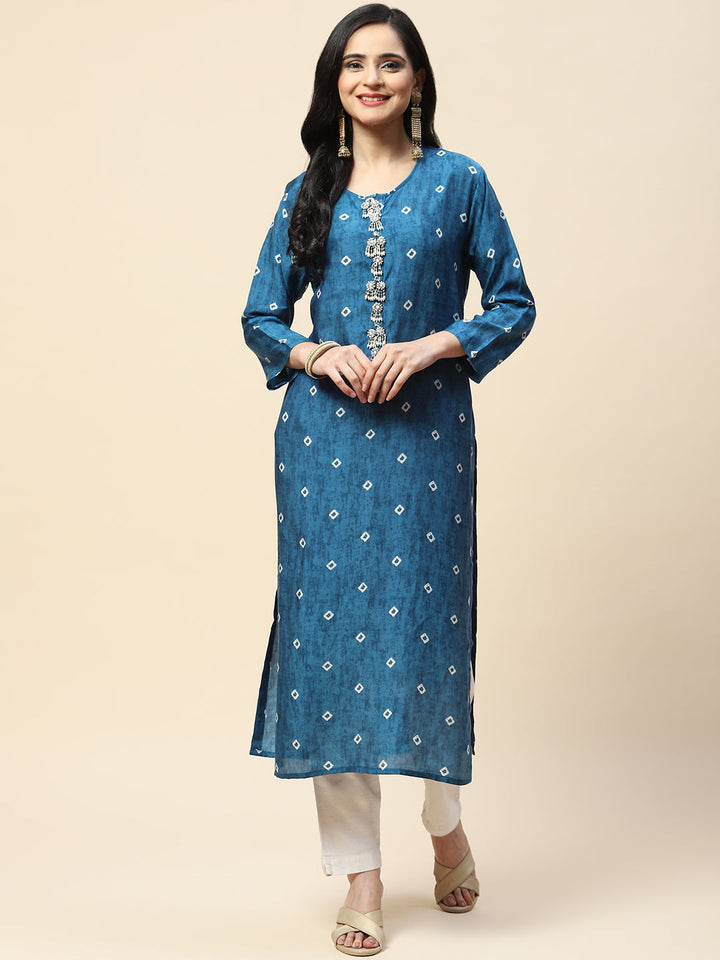 Printed With Yoke Embroidered Muslin Kurta