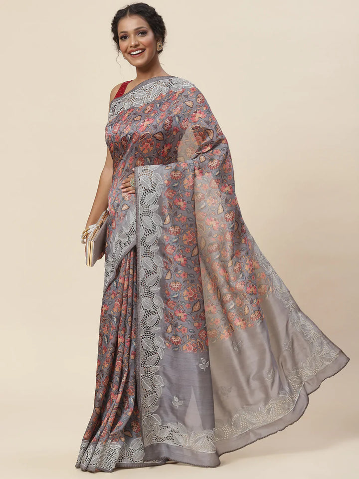 Digital Floral Printed Handloom Saree
