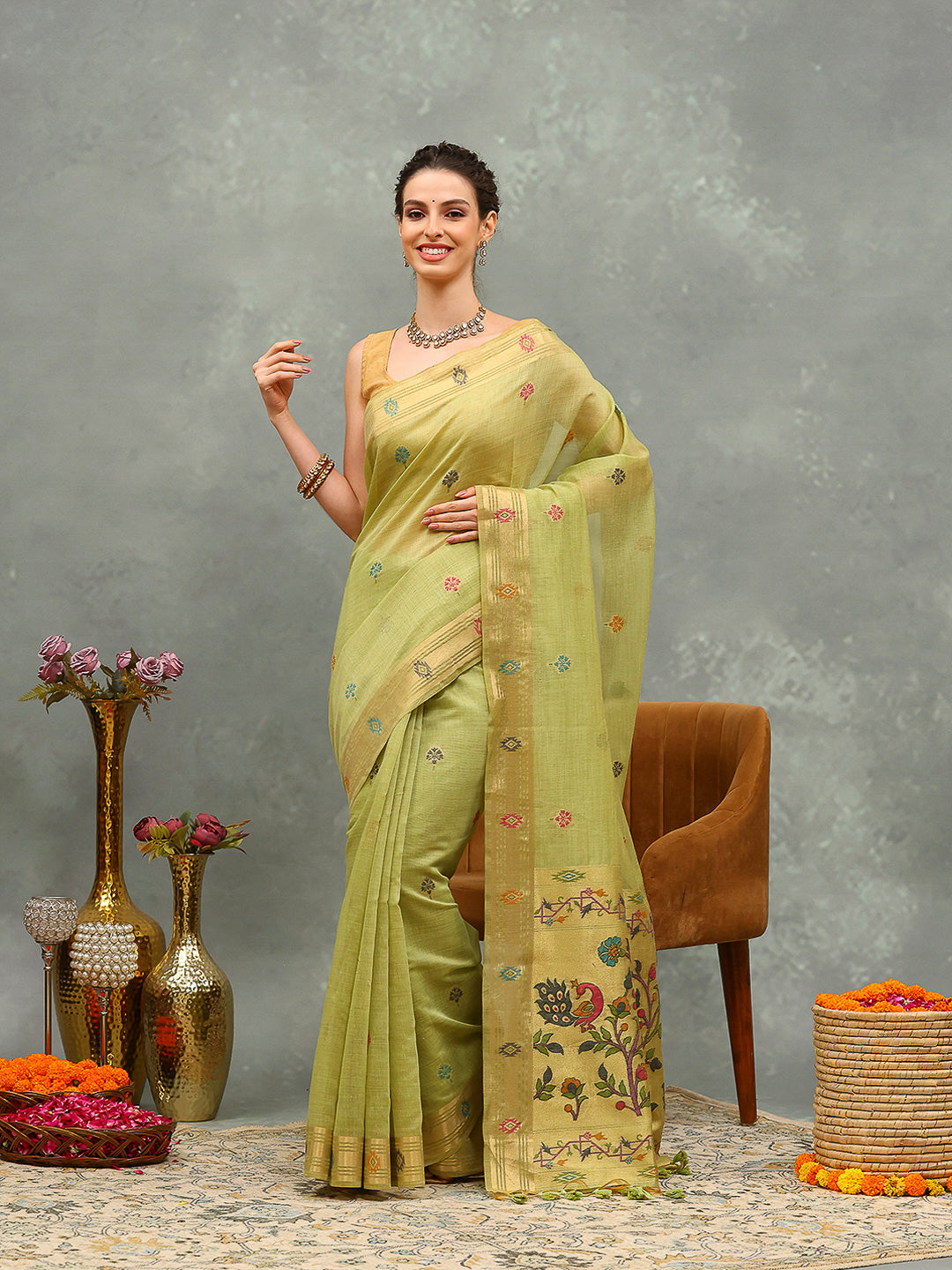Woven Design Cotton Blend Saree
