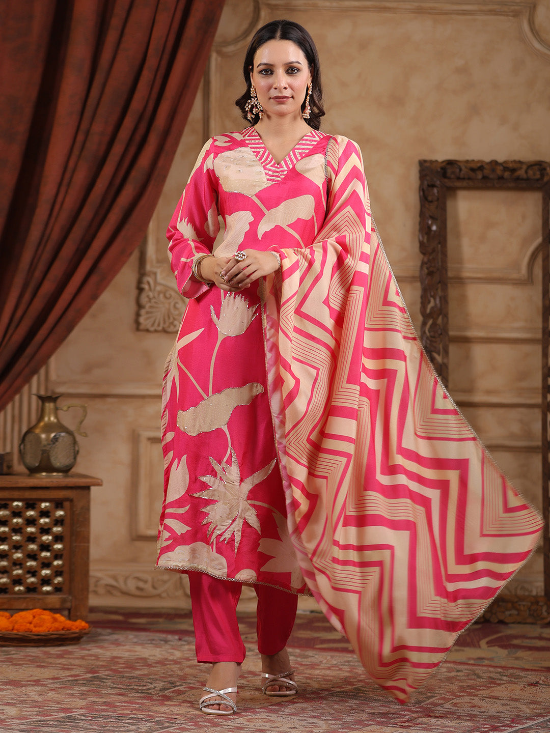 Printed Muslin Kurta With Pants &amp; Dupatta