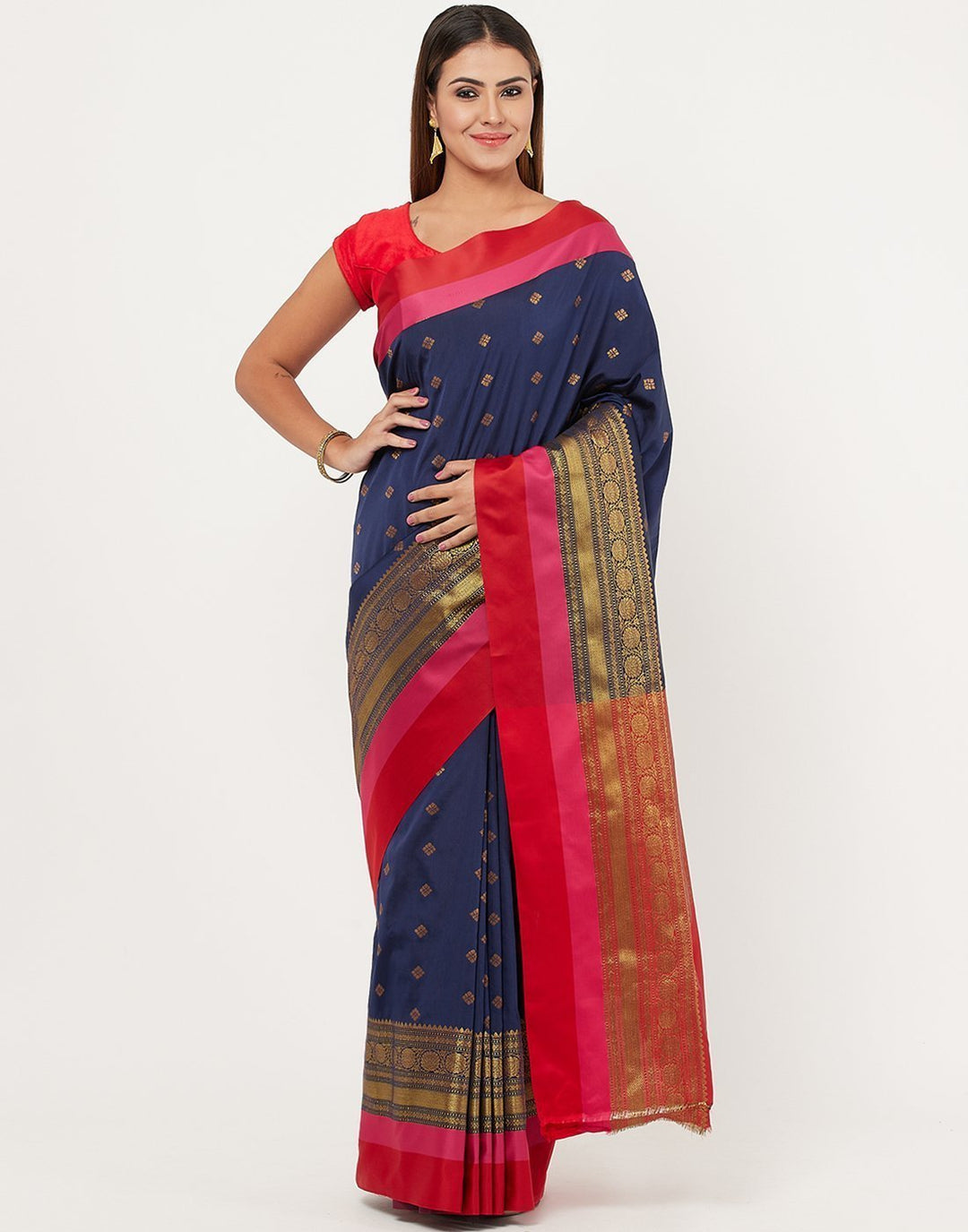 MBZ Meena Bazaar-Navy Blue Cotton Woven Saree