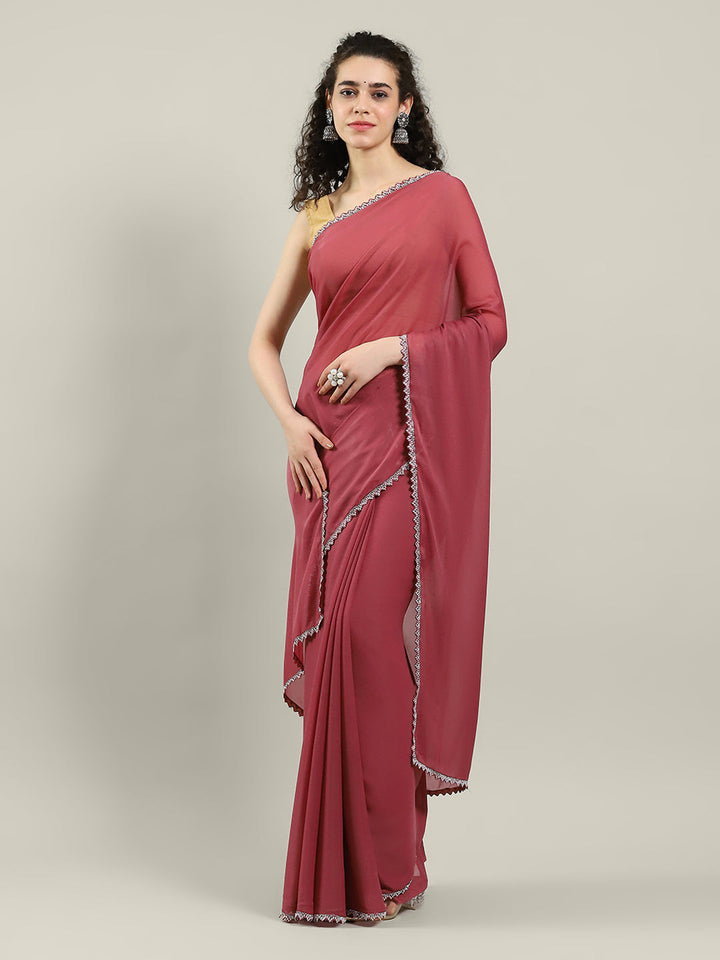 Plain Lace Border Georgette Saree