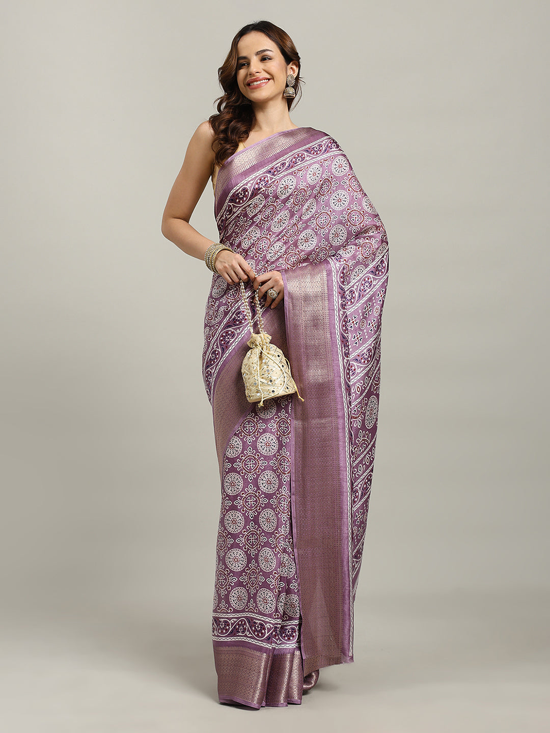 Ajrak Printed Dola Cotton Woven Saree