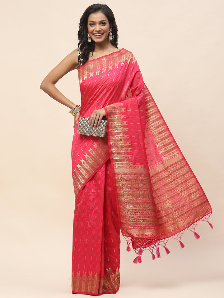 Zari Border Booti Woven Handloom Saree