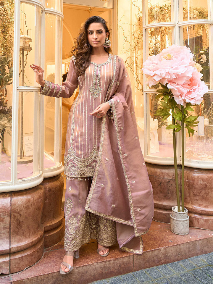 Embroidered Art Silk Suit With Pant &amp; Dupatta