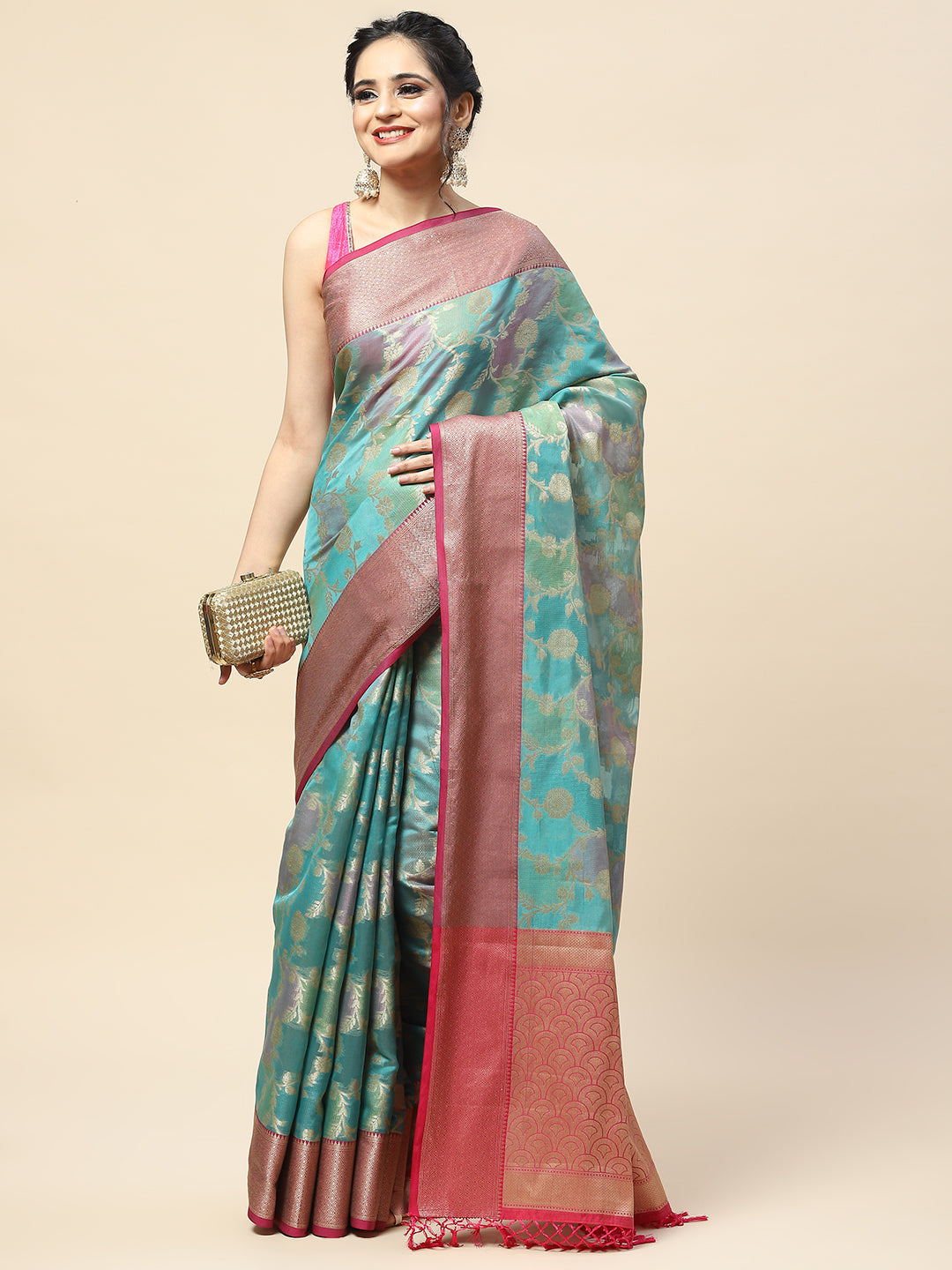Floral Zari Jaal Cotton Woven Saree