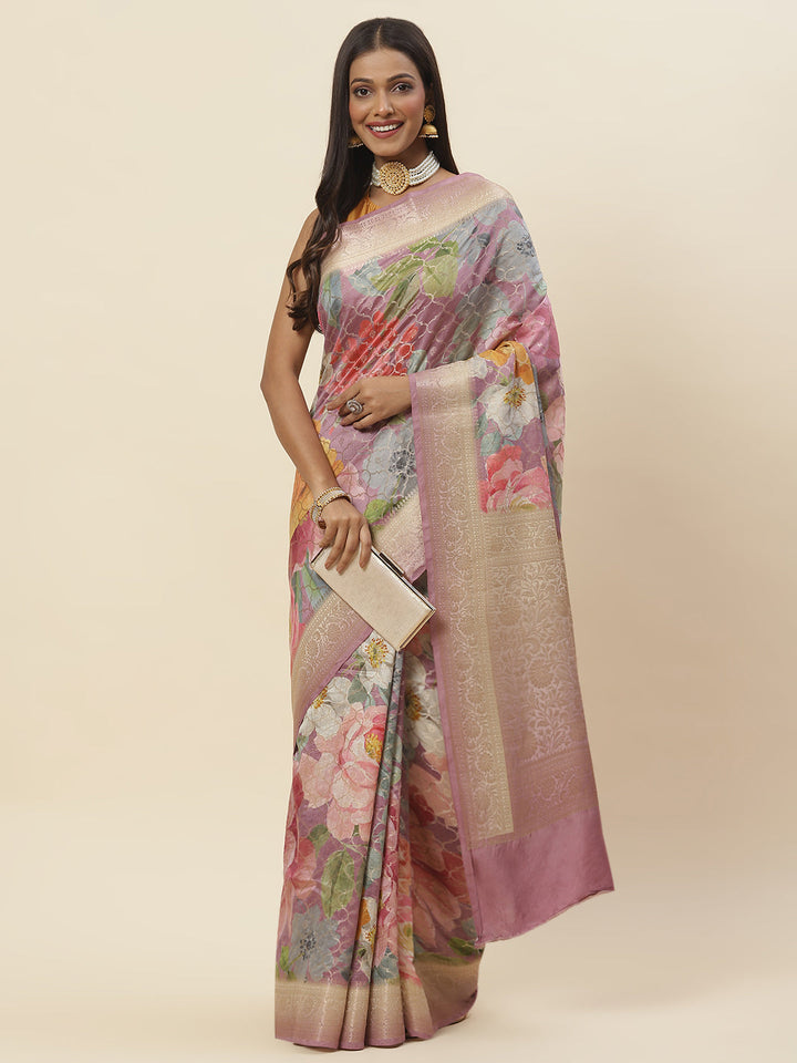 Digital Floral Printed Tussar Saree