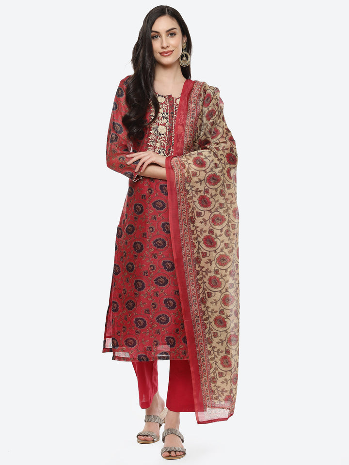 Printed Cotton Chanderi Stitched Salwar Kameez With Dupatta