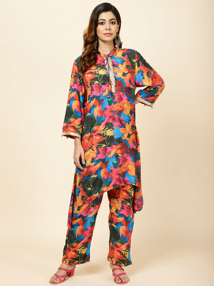 Floral Printed Muslin Kurta With Pants